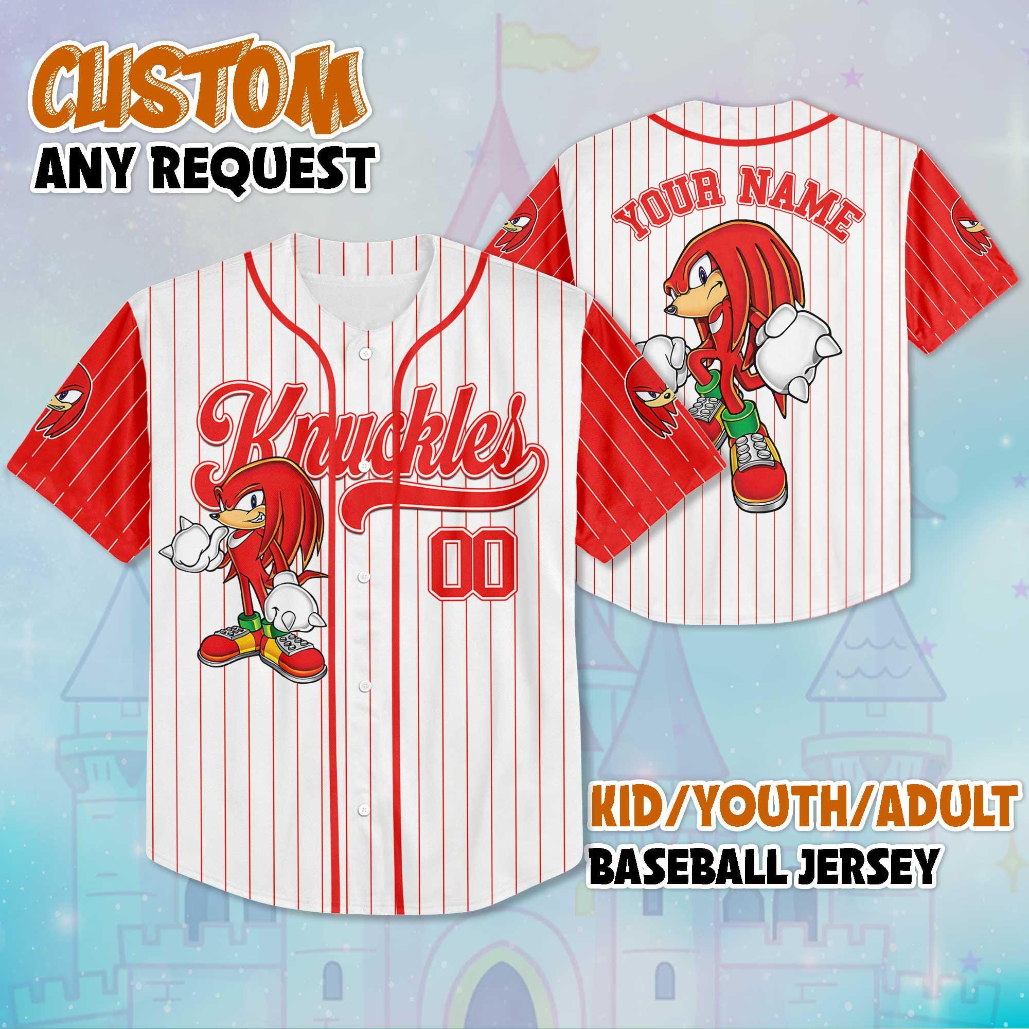 Discover Personalize Knuckles Baseball Jersey, Sonic the Hedgehog Jersey Shirt, Knuckles Baseball Team Outfit
