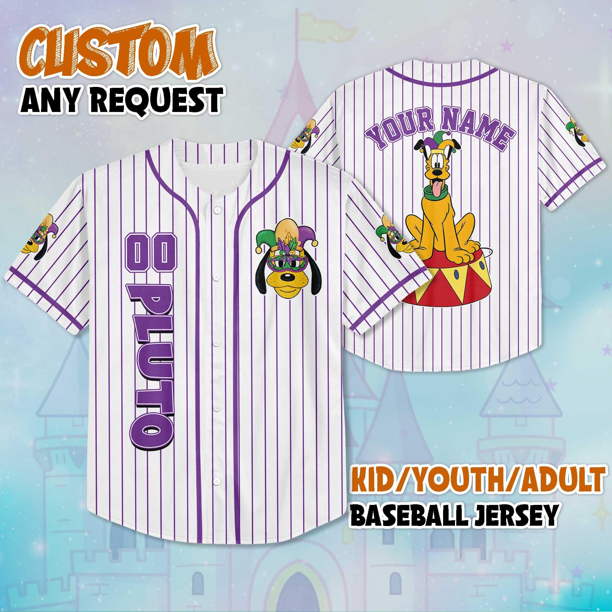 Discover Custom Pluto Mardi Gras Baseball Jersey, Personalize Disney Mickey and Friends Shirt, Baseball Team Outfit