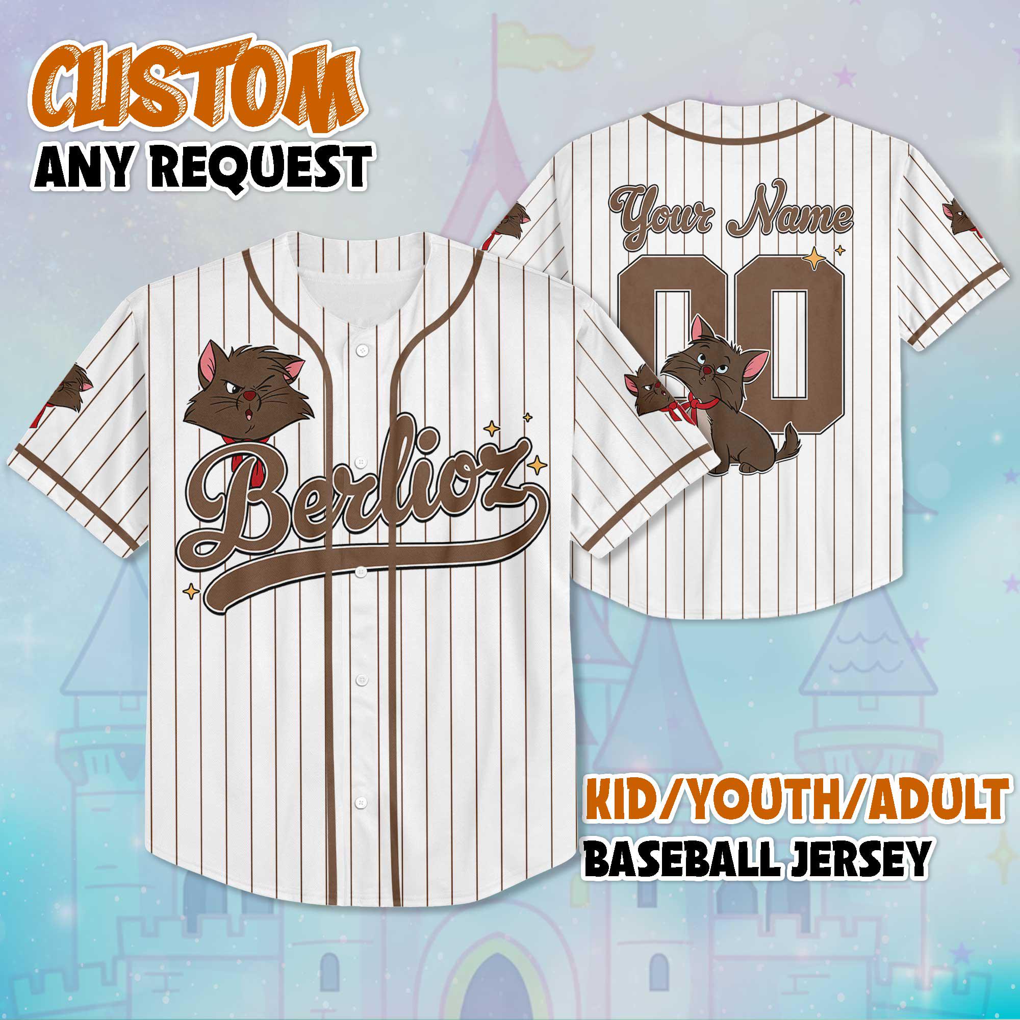 Discover Custom The Aristocats Berlioz Baseball Jersey, Personalize Disney The Aristocats Shirt, Baseball Team Outfit