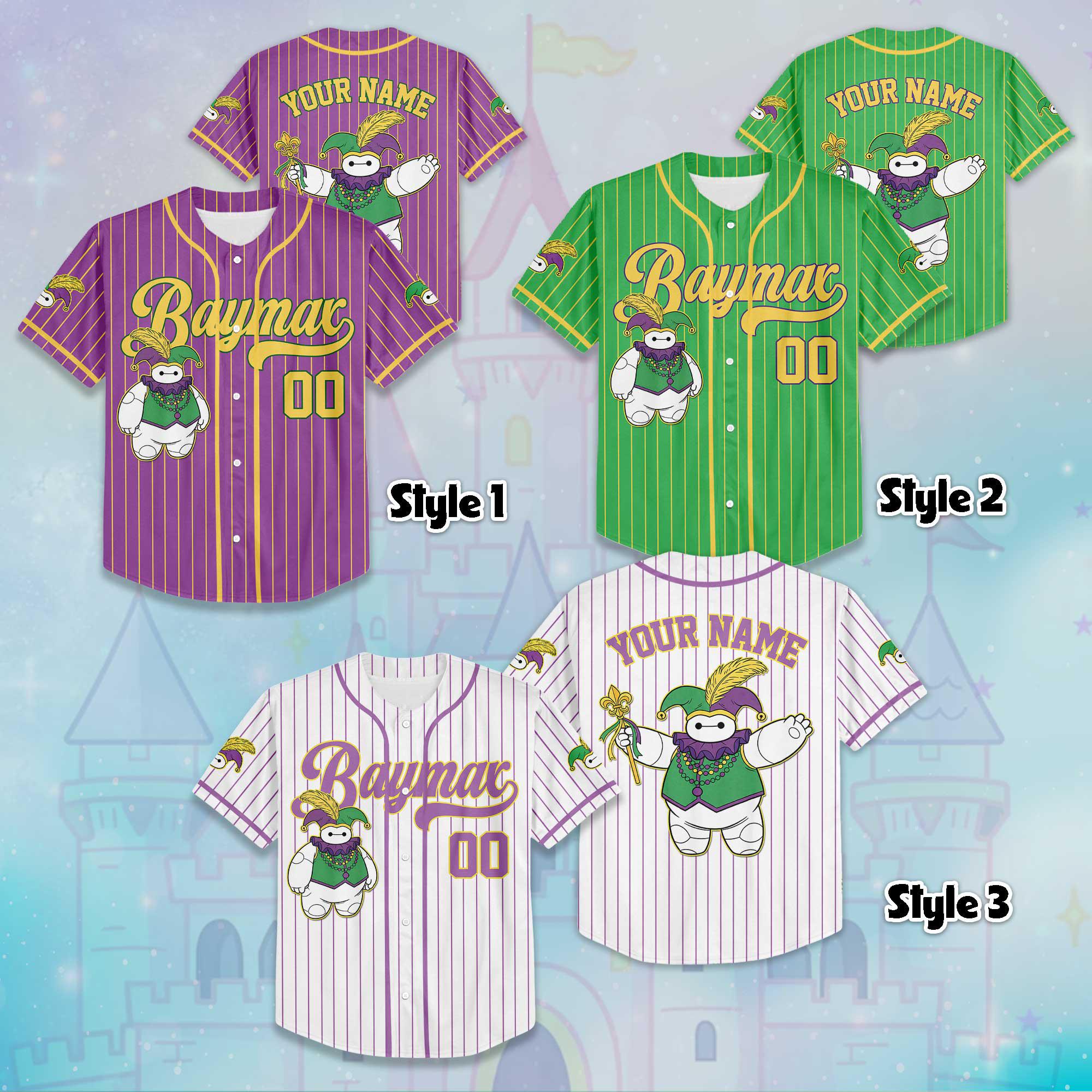 Discover Custom Baymax Mardi Gras Baseball Jersey, Disney Big Hero 6 Baymax Jersey, Disneyland Baseball Team Outfit, Birthday Gift For Fans