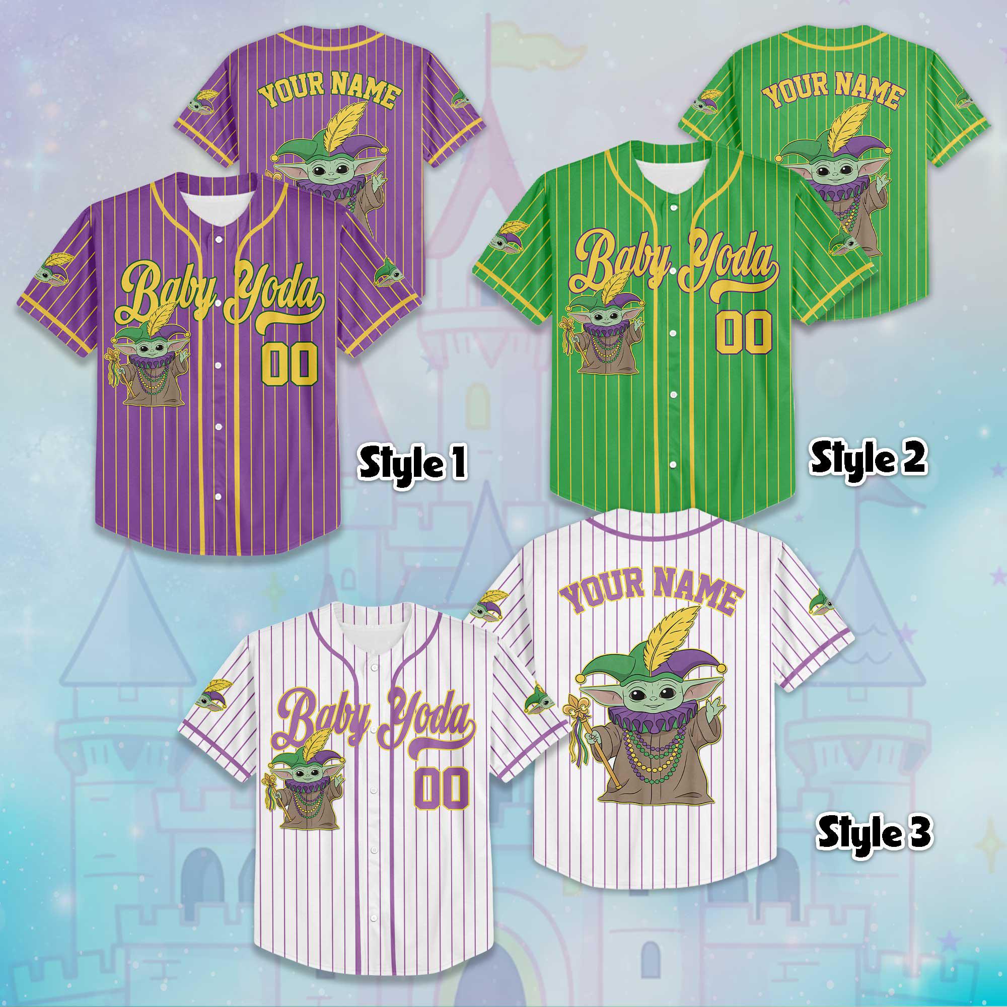 Discover Custom Baby Yodda Mardi Gras Baseball Jersey, Personalized Star Wars Team Jersey, Baseball Team Outfit, Matching Family Shirt