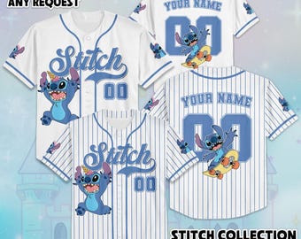 Camiseta de béisbol personalizada de Stitch, camiseta personalizada de Disney Lilo y Stitch, atuendo de equipo de béisbol, regalo de cumpleaños de Disneyland