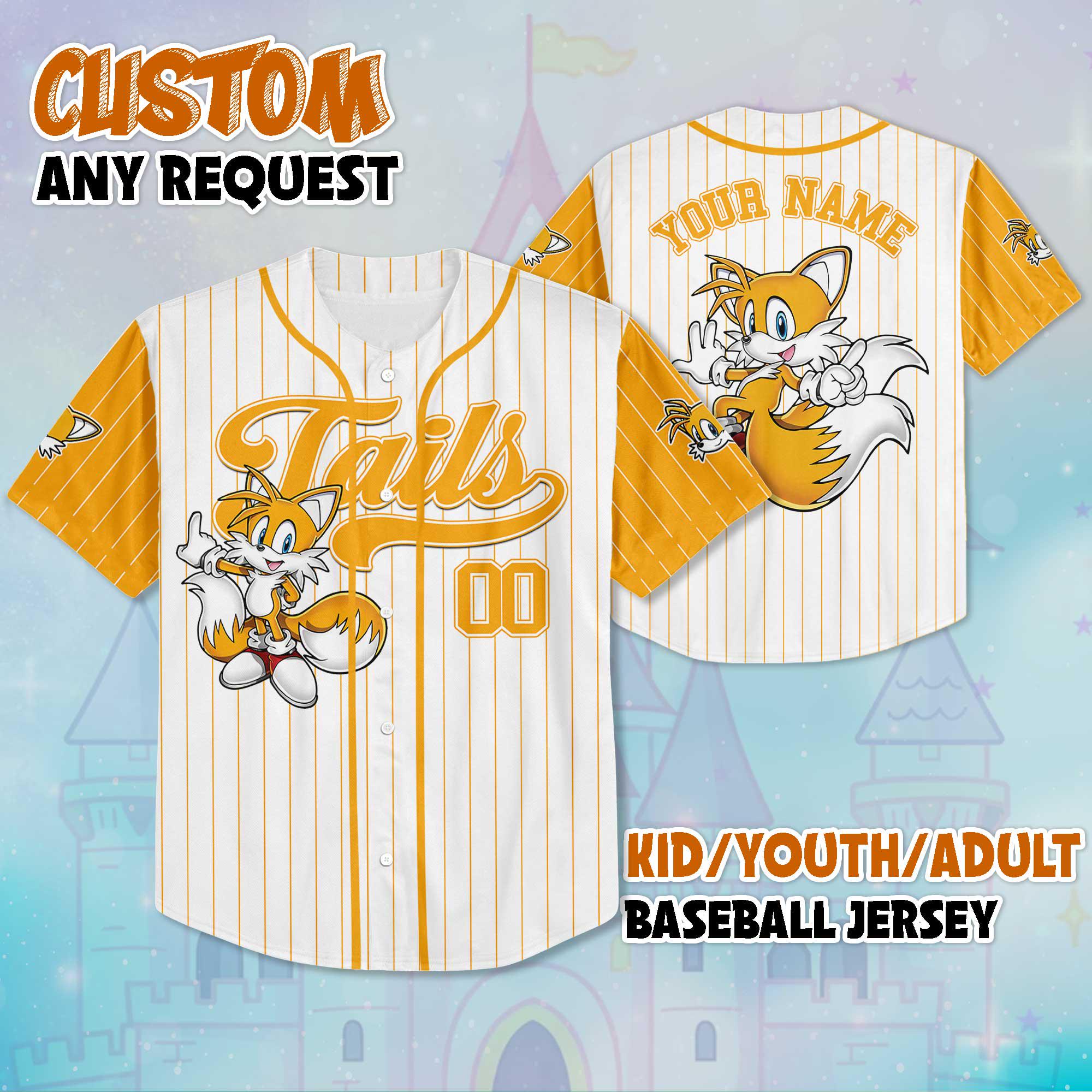 Discover Custom Tails Baseball Jersey, Personalize Sonic the Hedgehog Jersey Shirt, Tails Baseball Team Outfit