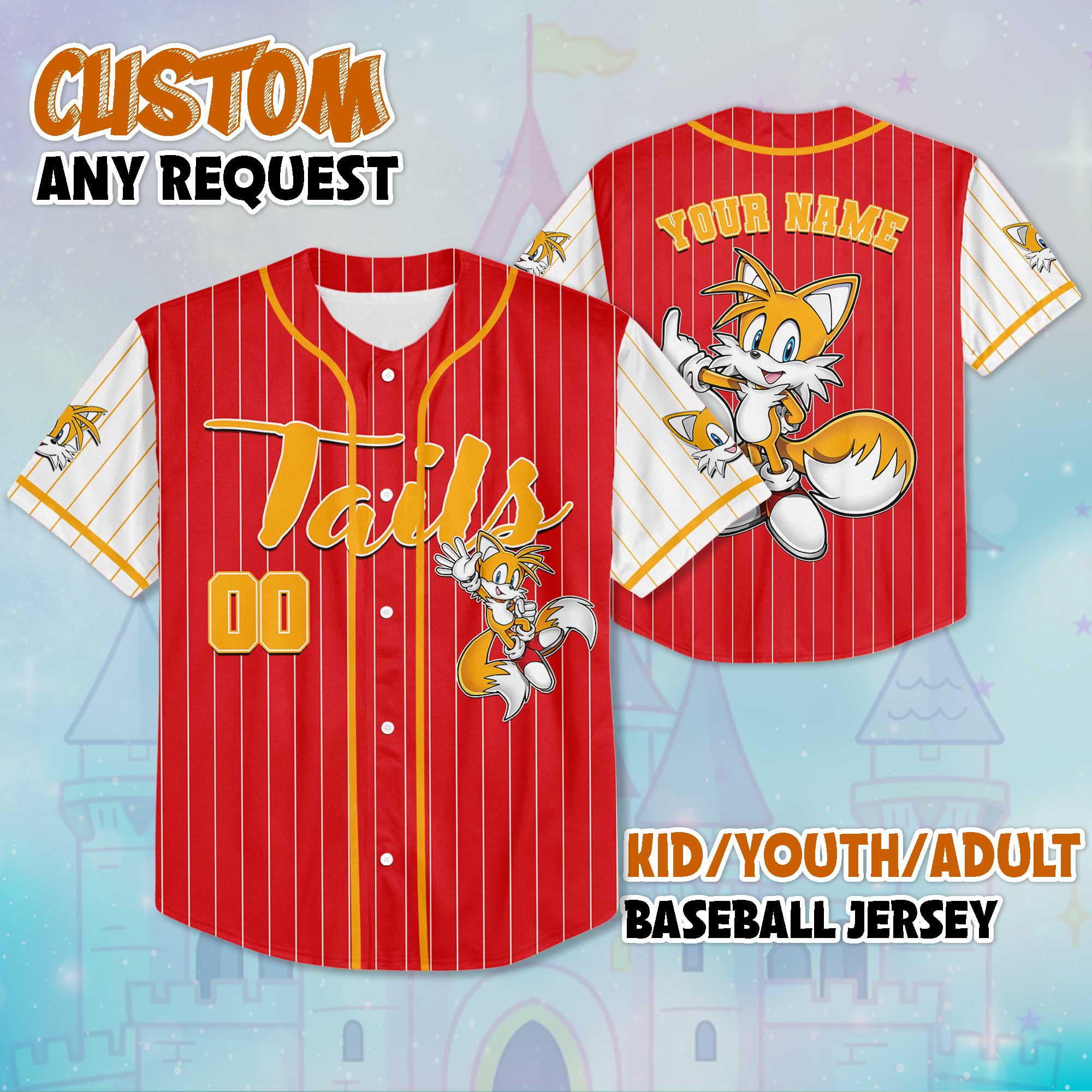 Discover Custom Tails Baseball Jersey, Personalize Sonic the Hedgehog Jersey Shirt, Baseball Team Outfit