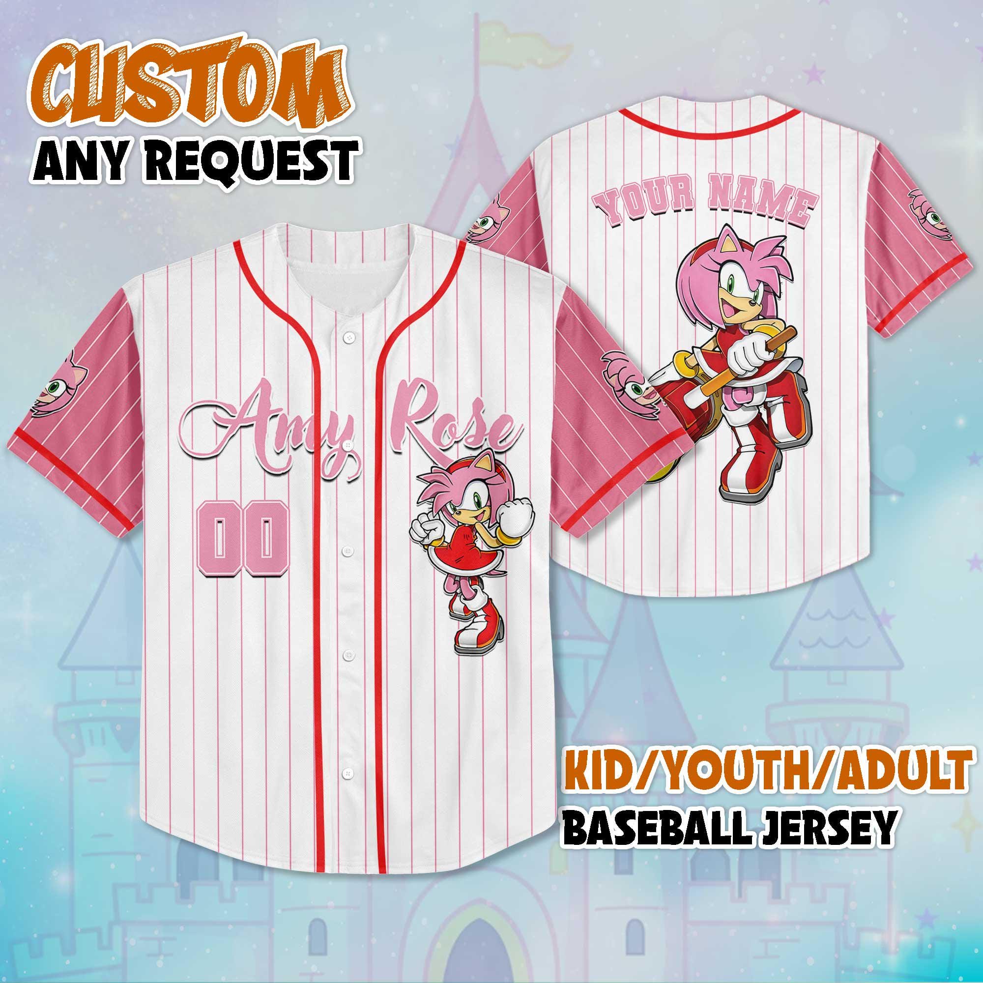 Discover Custom Amy Rose Baseball Jersey, Personalize Sonic the Hedgehog Jersey Shirt, Baseball Team Outfit