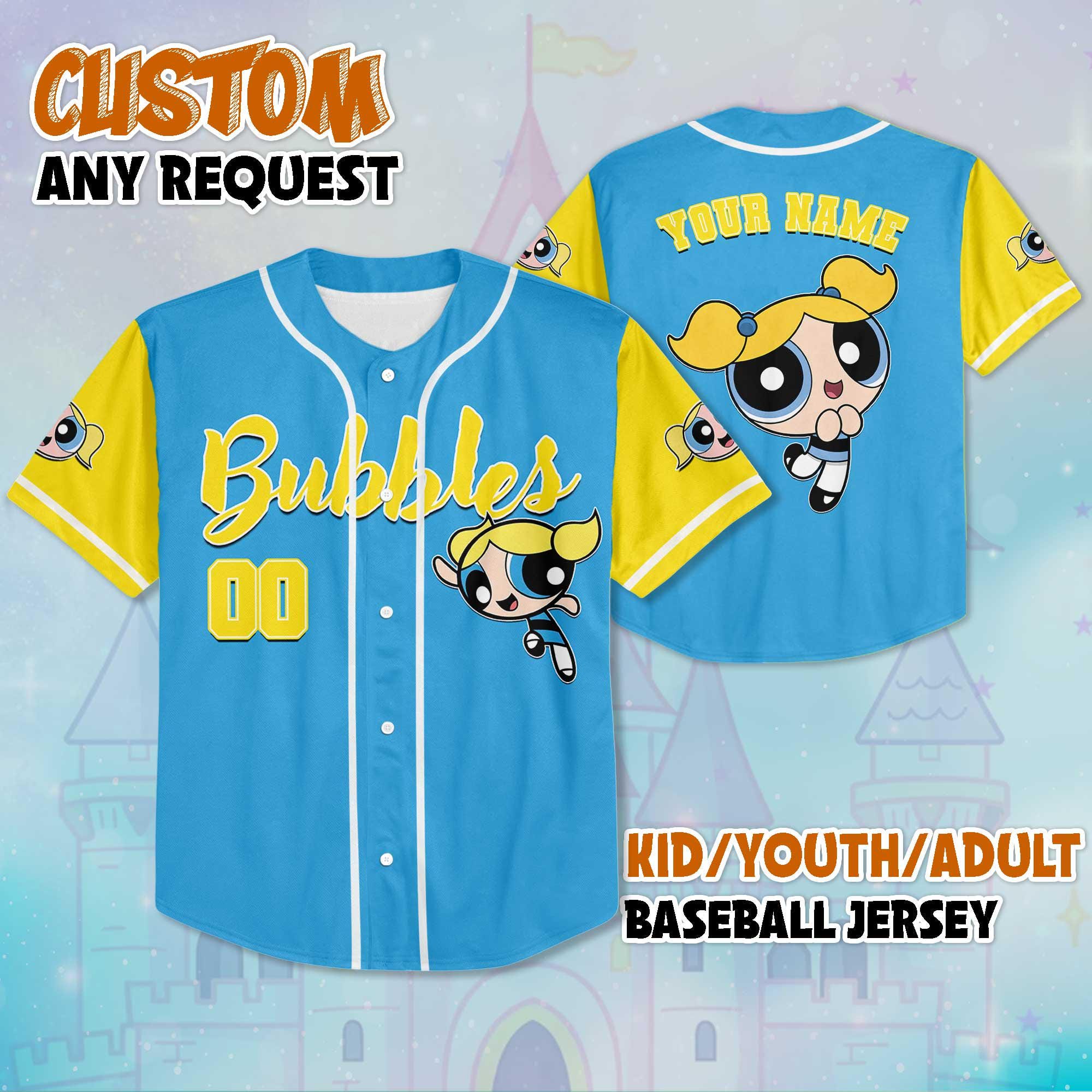 Discover Custom Bubbles Baseball Jersey, Personalize The Powerpuff Girls Jersey Shirt, Baseball Team Outfit
