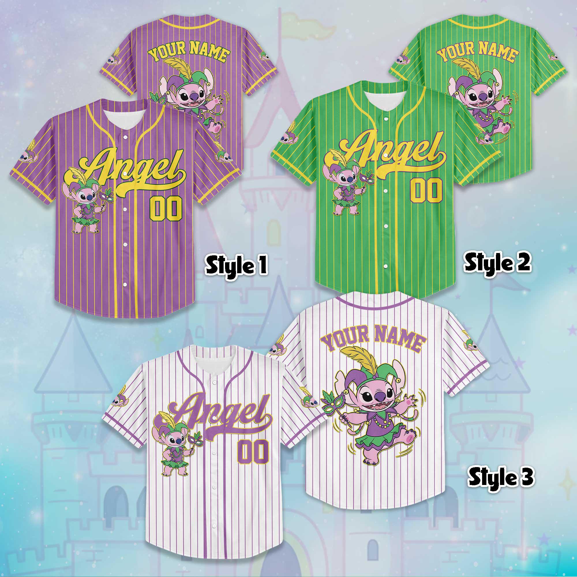Discover Custom Angel Mardi Gras Baseball Jersey, Personalized Disney Angel Shirt, Classic Cartoon Team Outfit, Matching Family Disney