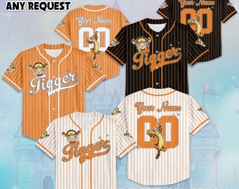 Camiseta de béisbol personalizada de Tigger, camiseta personalizada de Winnie the Pooh de Disney, atuendo de equipo de béisbol