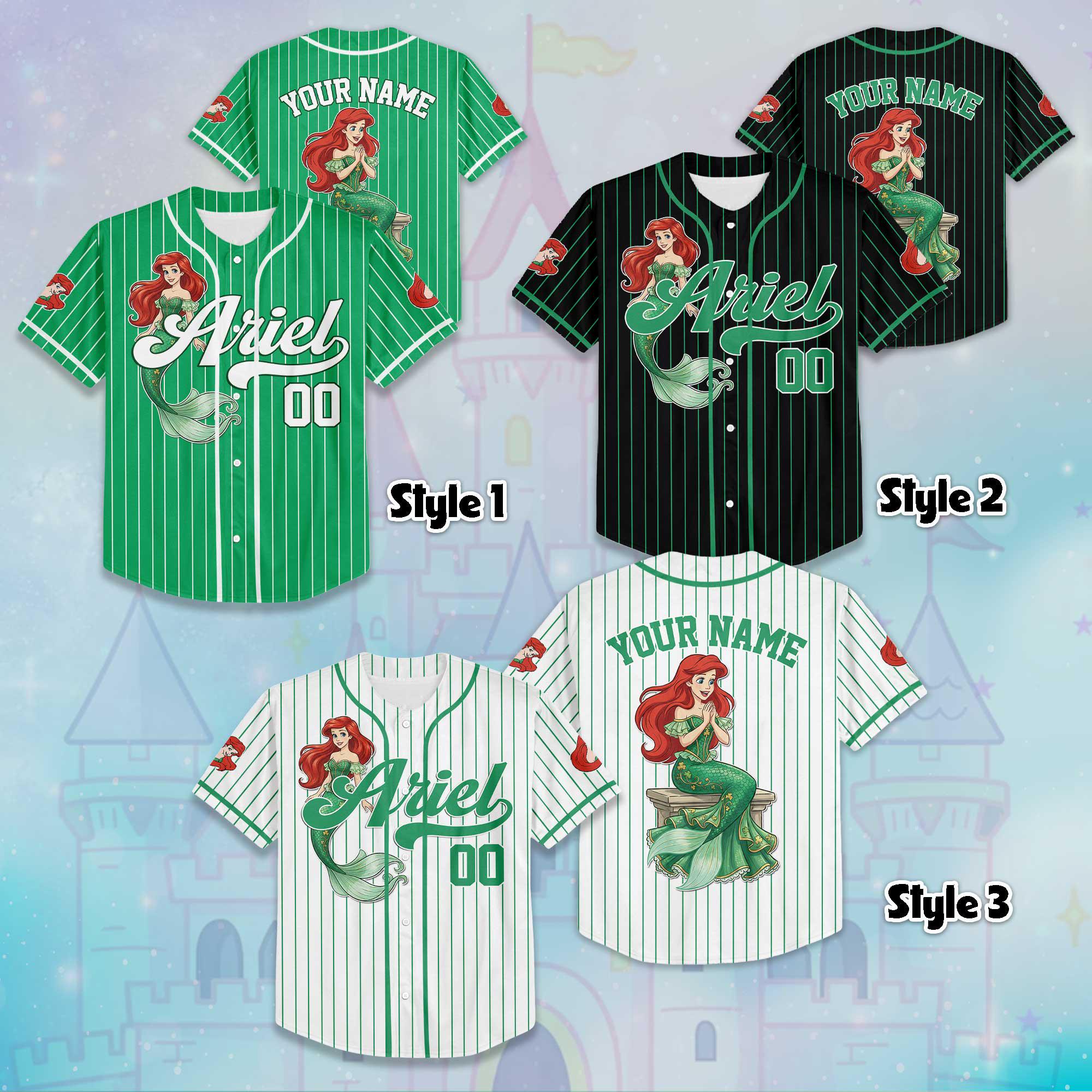 Discover Custom Arie Princess St Patrick Day Baseball Jersey, The Little Mermaid Jersey, Disney Baseball Jersey, Gifts For Fans