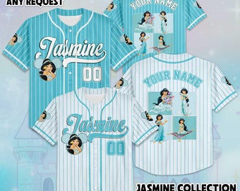 Benutzerdefinierte Prinzessin Jasmin Baseball Jersey, Disney Aladdin Shirt personalisieren, Baseballteam Outfit