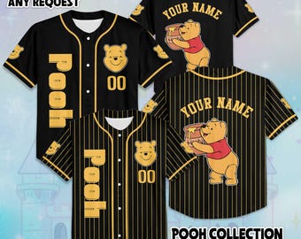 Custom Winnie the Pooh Baseball Jersey, Personalize Disney Winnie the Pooh Shirt, Baseball Team Outfit, Birthday Gift