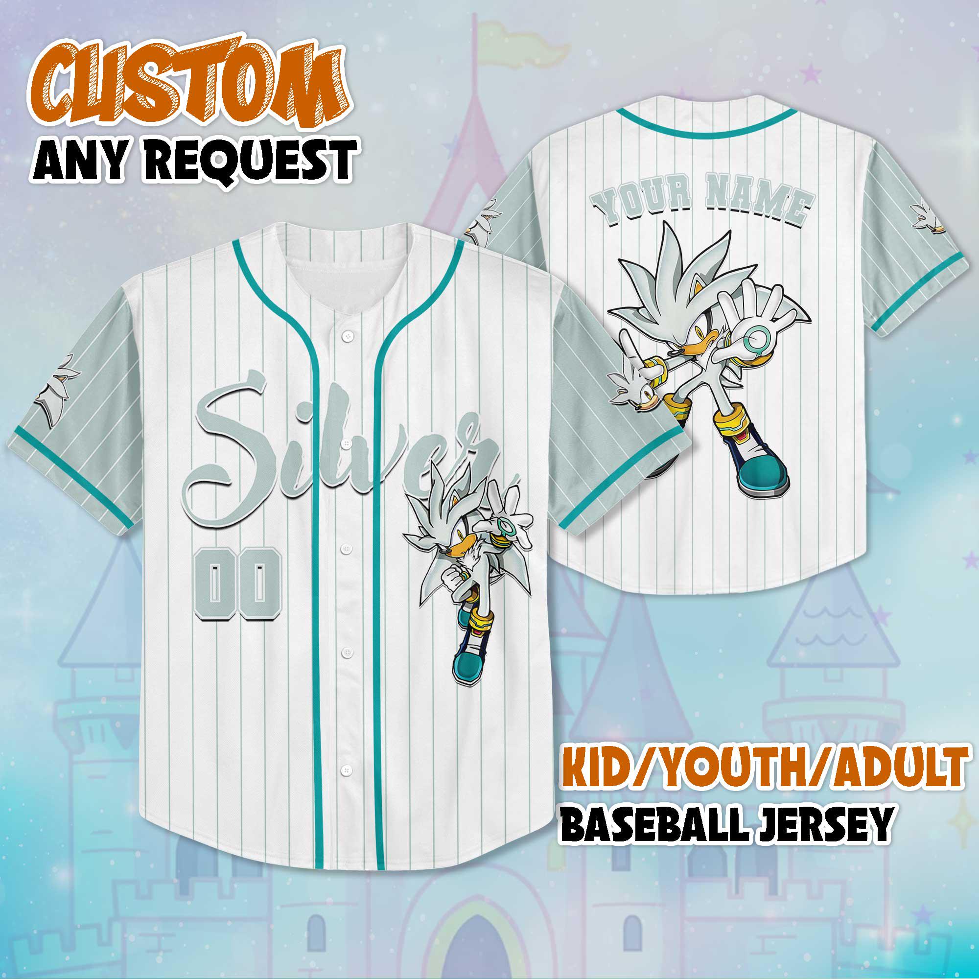 Discover Custom Silver Baseball Jersey, Personalize Sonic the Hedgehog Jersey Shirt, Baseball Team Outfit