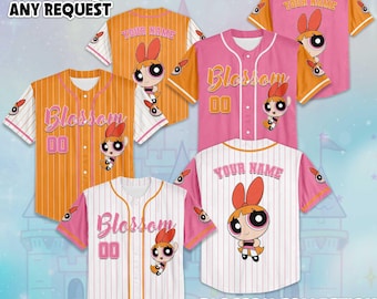 Custom Blossom Baseball Jersey, Personalize The Powerpuff Girls Jersey Shirt, Baseball Team Outfit