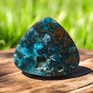 Natural Blue Moss Agate Cabochon, Indonesian Moss Agate Gemstone, Pear Shape Cabochon, Wire Wrap Stone, Jewelry Making, Silversmith 26x23mm