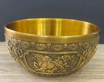 Vintage Brass Carved QiLin Bowl