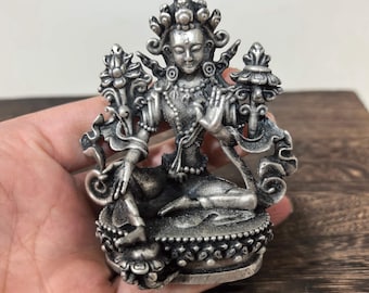 Estatua vintage de Bodhisattva Vajra tallada en cobre blanco