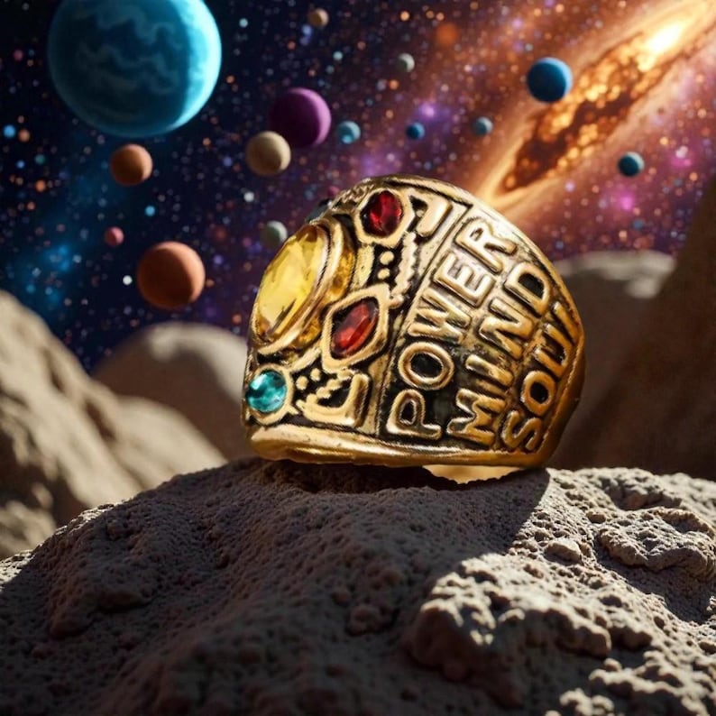 Marvel Thanos Zinc Ring With Six Infinity Stones in Golden/brown/dark ...