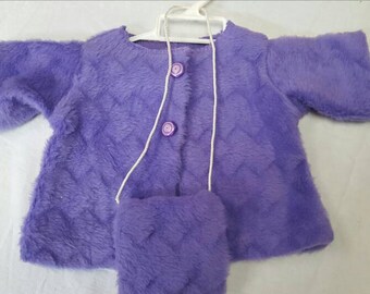 Large Baby Doll Purple Winter Coat and Muff, Large Baby Doll or Cabbage Patch Size, clearance