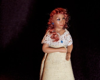 2 1/8" tall Tiny Porcelain Miniature Lady, Dollhouse, half scale