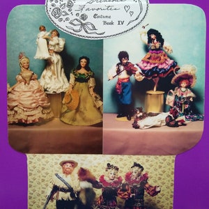 May include: A book titled "Paulette Stinson's Favorites Costume Book IV" with images of dolls wearing various costumes. The dolls are dressed in a variety of styles, including a traditional peasant dress, a pirate costume, and a clown outfit.