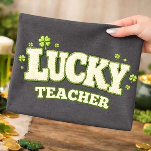 Lucky Teacher PNG, St Patrick's Day sublimeringsdesign, chenille-tygmärke med fuskbroderi