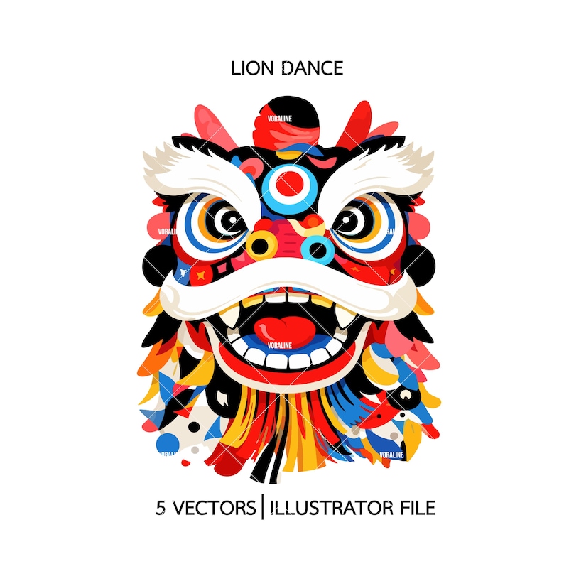 Chinese Lion Dance Vector Illustration Set (5 Designs) - Etsy
