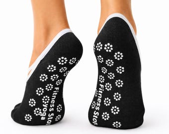 Black Poppy Anti-Slip Yoga Socks, Breathable Pilates Ballet Dance Socks