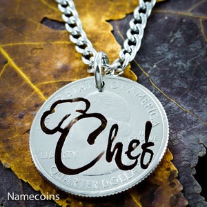 Chef Necklace Cooking Jewelry, Hand Cut Coin