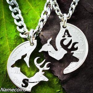 Buck and Doe Heart Necklaces Couples Heart Relationship Love Hunting Jewelry Hand Cut Coin Etsy UK