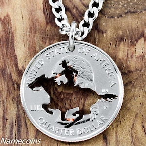 Equestrian Necklace, Galloping Horse Jewelry, Hand Cut Coin