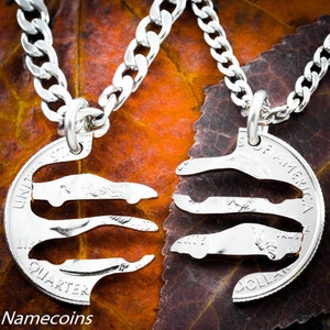 Rennwagen Best Friends Halsketten, Nascar Racing Schmuck, BFF Geschenke, Ineinandergreifende Hand Cut Quarter