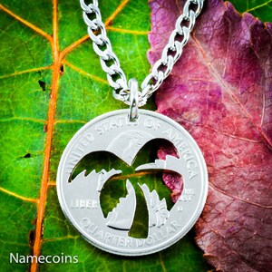 Palm Tree Necklace, Hand Cut Coin
