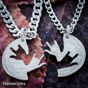 I Love You Necklace, Helen Keller Quarter, Interlocking ASL Set, Sign Language, Best Friends Necklaces, BFF Gifts