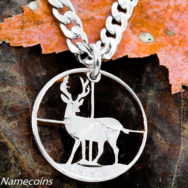 Deer Hunting Jewelry, Crosshairs Necklace, Hand Cut Coin