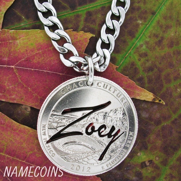 Namecoins, Name Necklace, Hand Cut on Quarter Necklace or Keychain