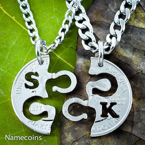 Horseshoe Best Friend Necklaces with Initials, BFF Gifts, Equestrian Jewelry, Friendship Set, Hand Cut Coin