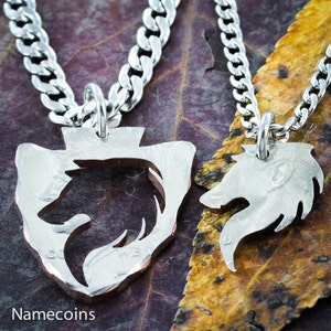 Hand Cut Coin: Wolf Arrowhead Necklaces Couples Jewelry