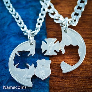 Firefighter and Law Enforcement Couples Necklaces, Police Badge and Fire, Hand Cut Coin