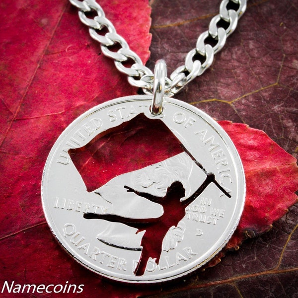 Color Guard Necklace, Hand Cut Coin