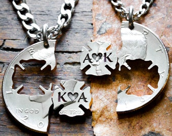 Firefighter Couples Initial Necklaces, Engraved With Initials and Heart