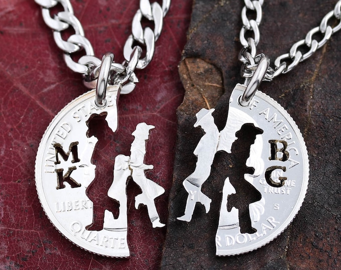 Cowgirl Jewerly, His and Hers Cowboy Necklaces with Initials, Western Couples Gifts, Personalized Matching Set, Gifts for Her, Hand Cut Coin