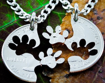 Paw Print BFF Necklace Set: Cut Coin Dog Jewelry