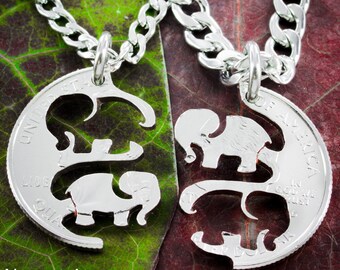 Elephant BFF Necklaces: Hand Cut Coin Puzzle Jewelry Set