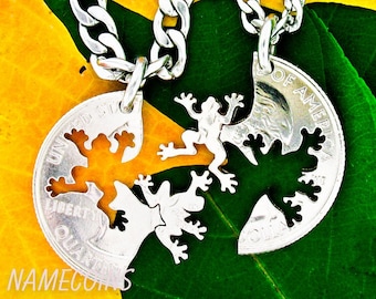 Frog BFF Jewelry, Friendship Necklaces, Best Friends Gifts, Interlocking Like A Puzzle, Animal Lovers, Hand Cut Coin