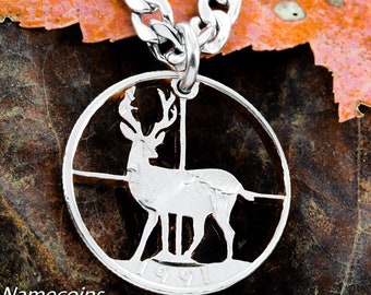 Deer Hunting Jewelry, Crosshairs Necklace, Hand Cut Coin