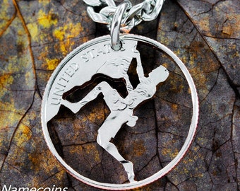 Handgeschnittene Münze Rock Klettern Halskette, Sport Geschenk