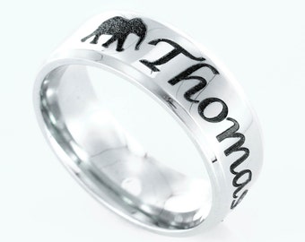 Elephant Ring, with Custom Name Engraved, Stainless Steel, Personalized Comfort Fit 7mm Ring