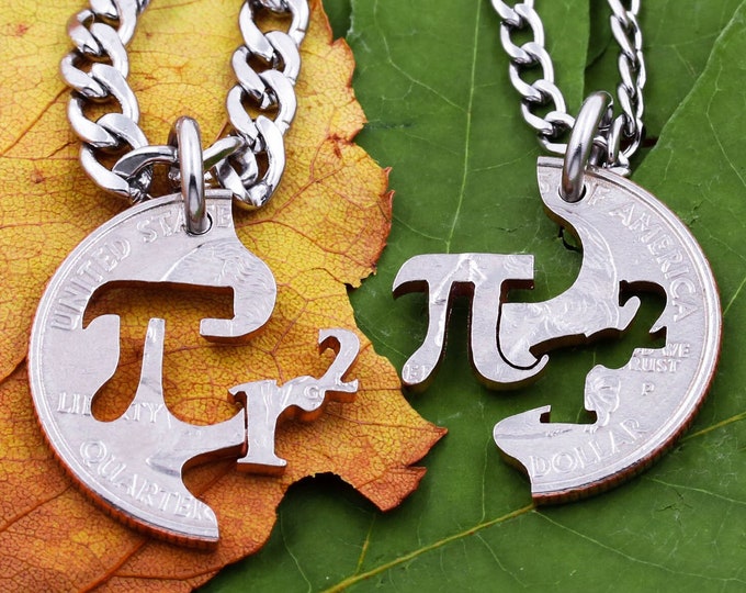 Hand Cut Coin Pi R Squared Necklace: BFF Mathematician Jewelry