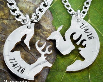 Buck and Doe Couples Necklace With Custom Engraved Names Hand Etsy