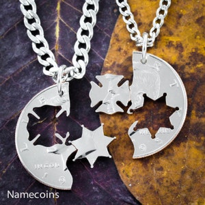 Firefighter and Sheriff Brothers Necklaces, Law Enforcement Badge and Fireman Cut Coin